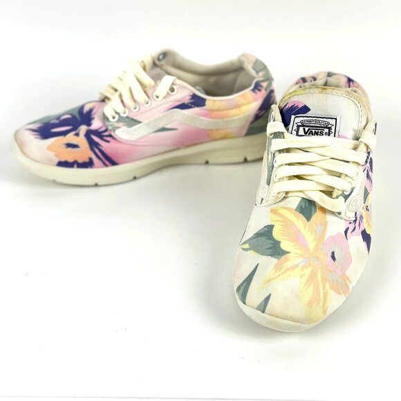 Vans Shoes - Women's Vans Sneaker shoes pastel Pink Floral Tropical Lace-up Casual SZ 8